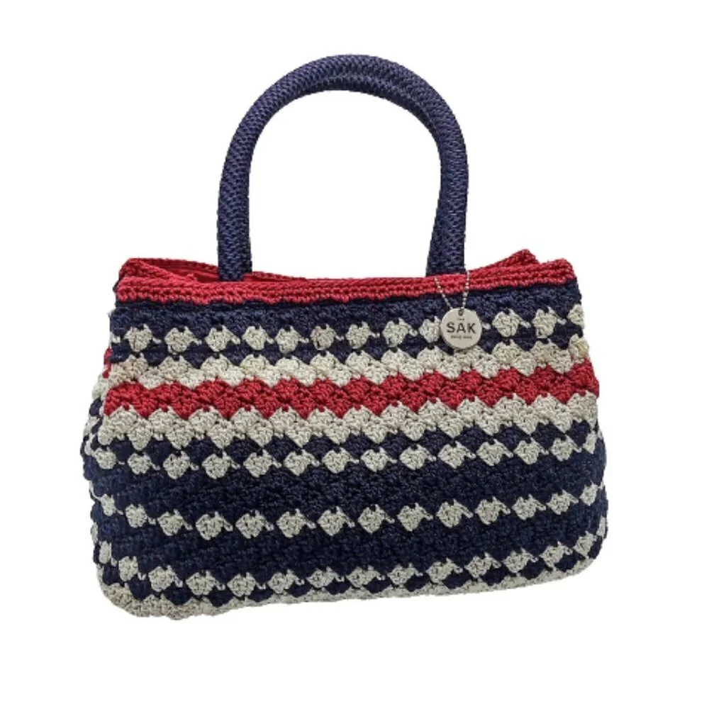 The Sak Original Red White Blue Stripe Crochet Satchel Bag